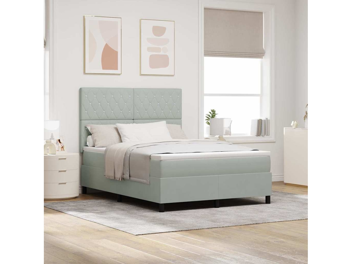 Vidaxl Cama Box Spring Led Cinzento-claro 140 X 200 Cm Veludo
