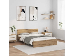 Vidaxl Estrutura Da Cama Com Fitas Led Carvalho Artesanal 135 X 190 Cm