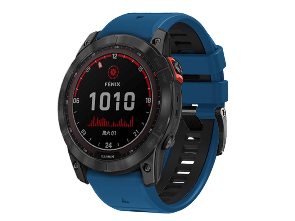 Bracelete Para Garmin (22mm) - Silicone - Fivela De Parafuso - Liberação Rápida - Duas Cores Azul Royal E Preto