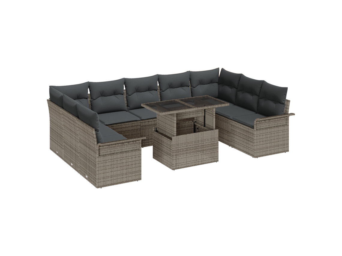 Conjunto 10 Conjunto De Móveis Para Exterior Vidaxl Cinzento Vime Pe (289 X 187,5 X 85 Cm)
