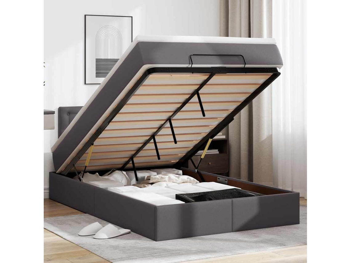 Vidaxl Estrutura De Cama Otomana Com Colchão Cinza Couro Falso