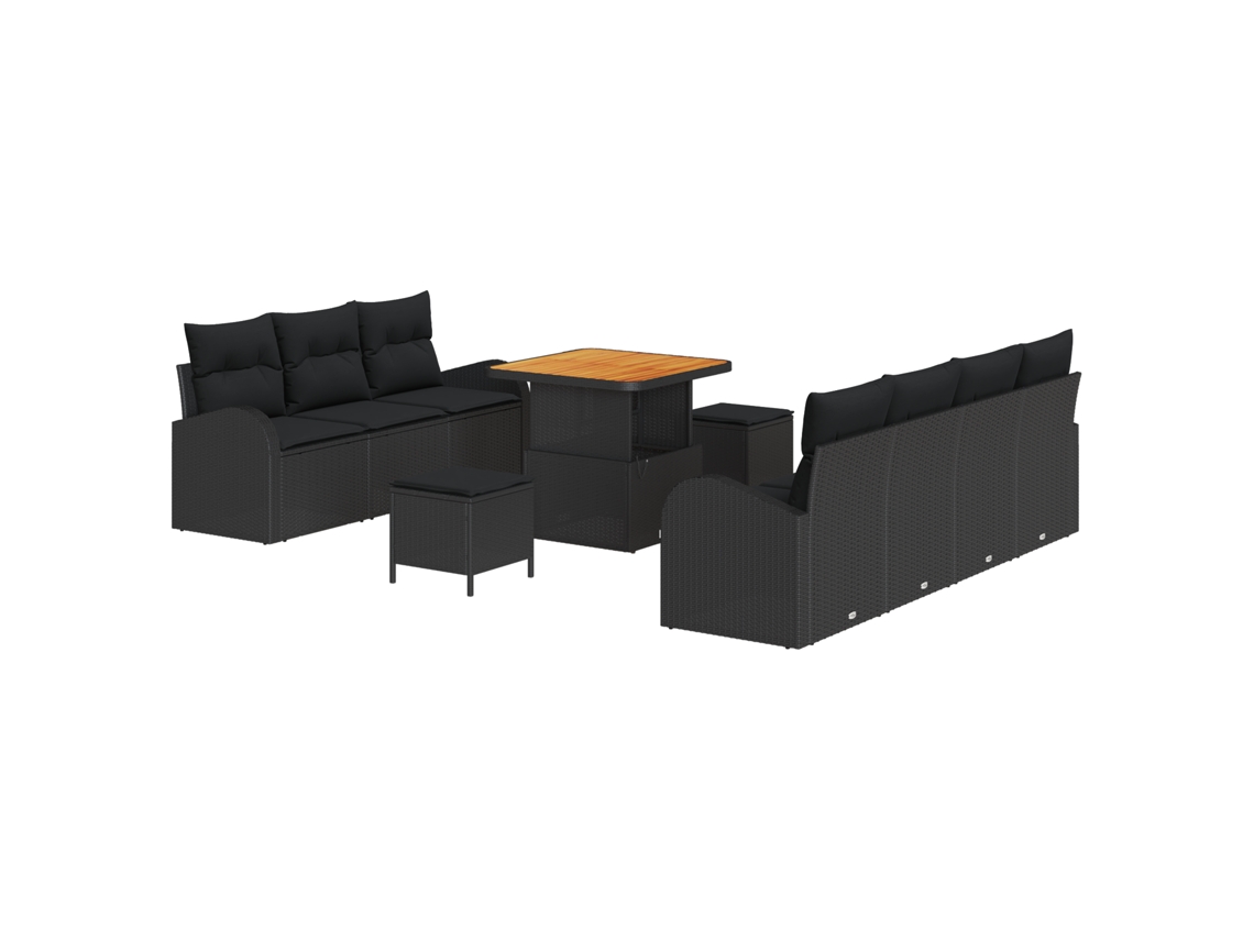 Conjunto 10 Conjunto De Sofá De Jardim Vidaxl Preto Vime Pe (80 X 80 X 71 Cm)