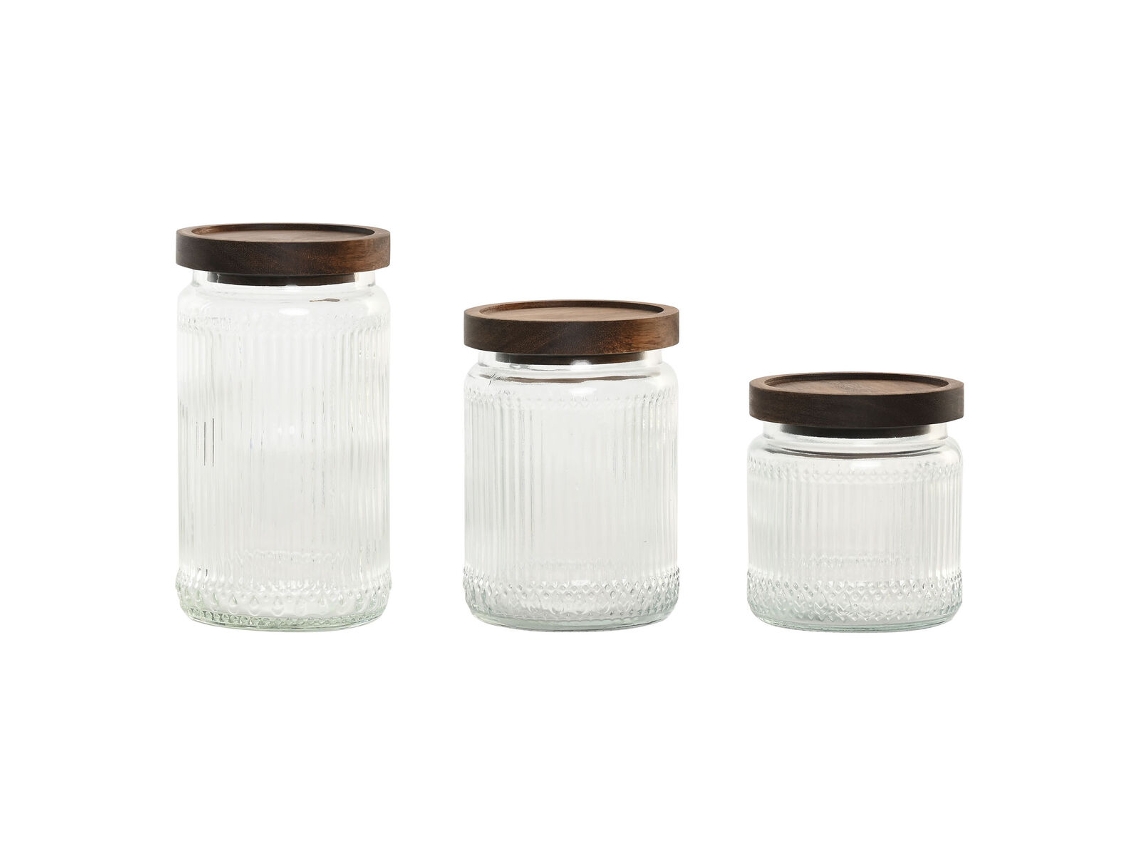 Conjunto De 3 Potes Home Esprit Transparente Natural 700 Ml 1 L 3 Peças