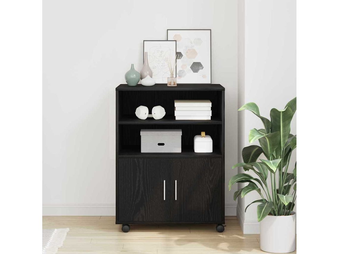 Vidaxl Armário Carvalho Preto 60 X 48 X 74.5 Cm Com Rodas