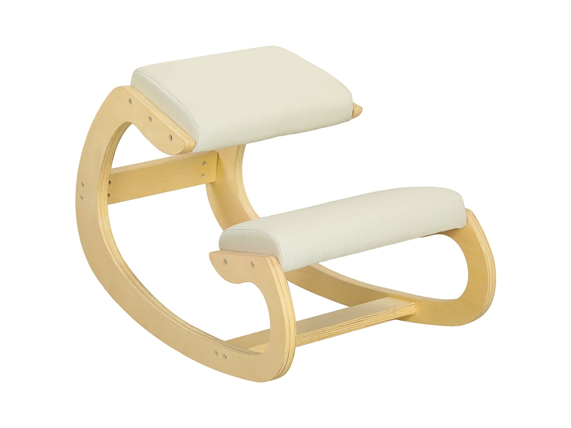 Cadeira Ergonômica de Joelho em Madeira com Almofada Acolchoada 55x85x55cm,bege BTFORUS
