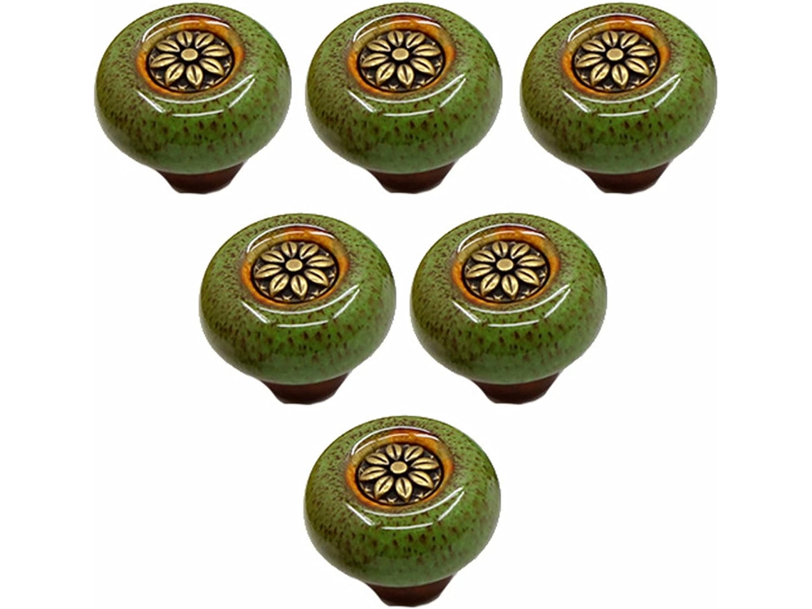 Conjunto De 6 Puxadores Verdes Para Armário, Estilo Vintage Com Estampa De Leopardo, Em Vidro Redondo Com Um Furo Ideais