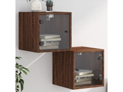 Vidaxl Mesas Cabeceira Portas Vidro 2 Pcs 35x37x35cm Carvalho Castanho
