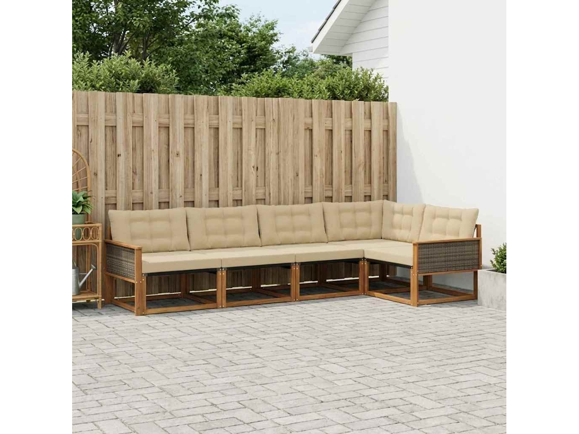 Vidaxl Conjunto De Sofás Para Exterior 5 Unid. Natural E Bege