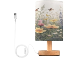 Abajur de Cabeceira Borboleta com Flores Silvestres para Quarto, Suportes de Carga USB-C, Luminária de Mesa
