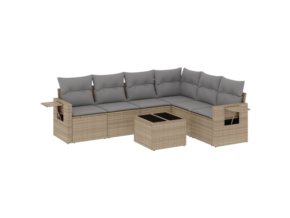 Conjunto de 7 Sofás para Jardim com Almofadões Vime Pe Bege MAISON EXCLUSIVE (7 pcs)