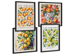 Composição De Quadros Frutas Cítricas No Jardim Moldura Preta Imagens Para Um Quarto Infantil Espelharte (conjunto De 4 Imagens)