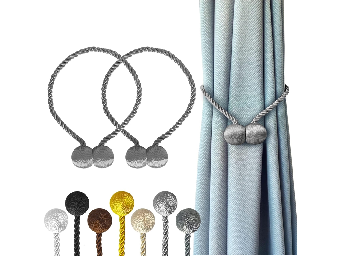 Conjunto De 2 Prendedores De Cortina Magnéticos Cinza, Com Fivela. Aquaforge