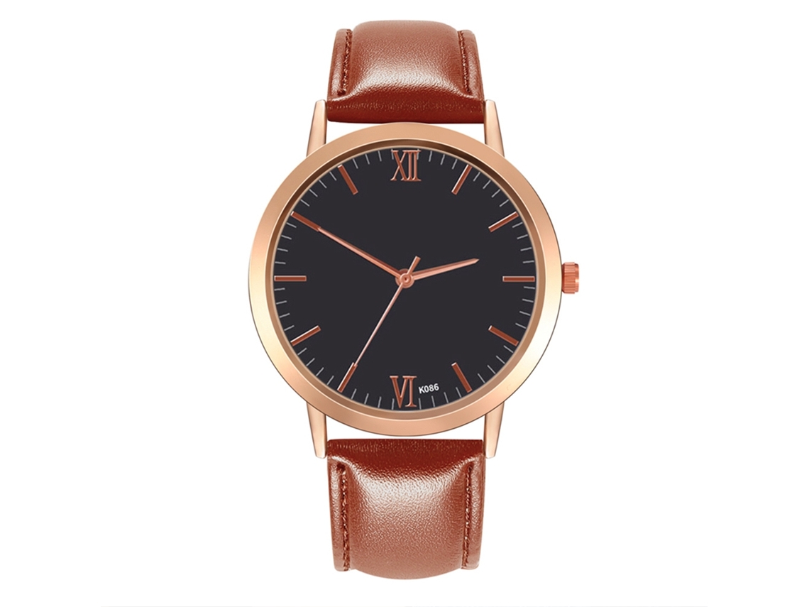 Reloj De Cuarzo Con Correa De Cuero Pu Fashon Dial Redondo Simple Pulsera Café Claro