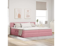 Vidaxl Cama De Armazenamento Led Com Colchão Rosa 200 X 200 Cm Veludo