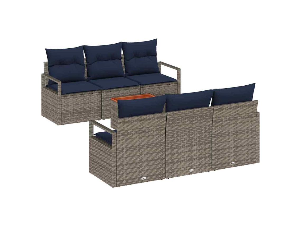 Vidaxl Conjunto De Sofá De Jardim Com Almofada 7 Pcs Cinzeto Vime Pe