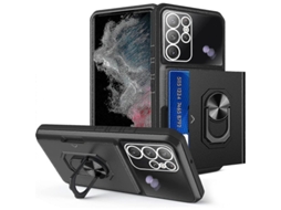 2026 capa para Samsung Galaxy S23 Ultra/s23+/s23 com Slot Cartão e Suporte Anel Magnético Rotativo Preto