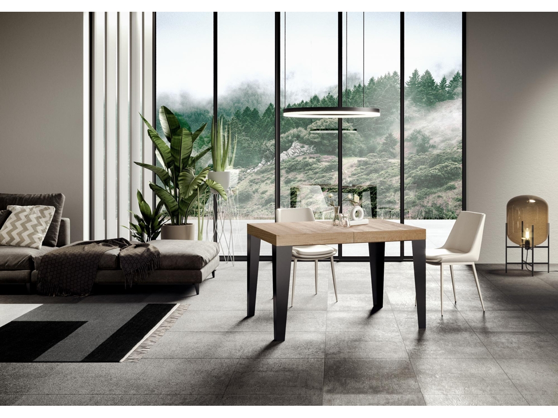Mesa de Jantar Extensível 90X120/224 Cm Flame Carvalho Natural Quadro Antracite