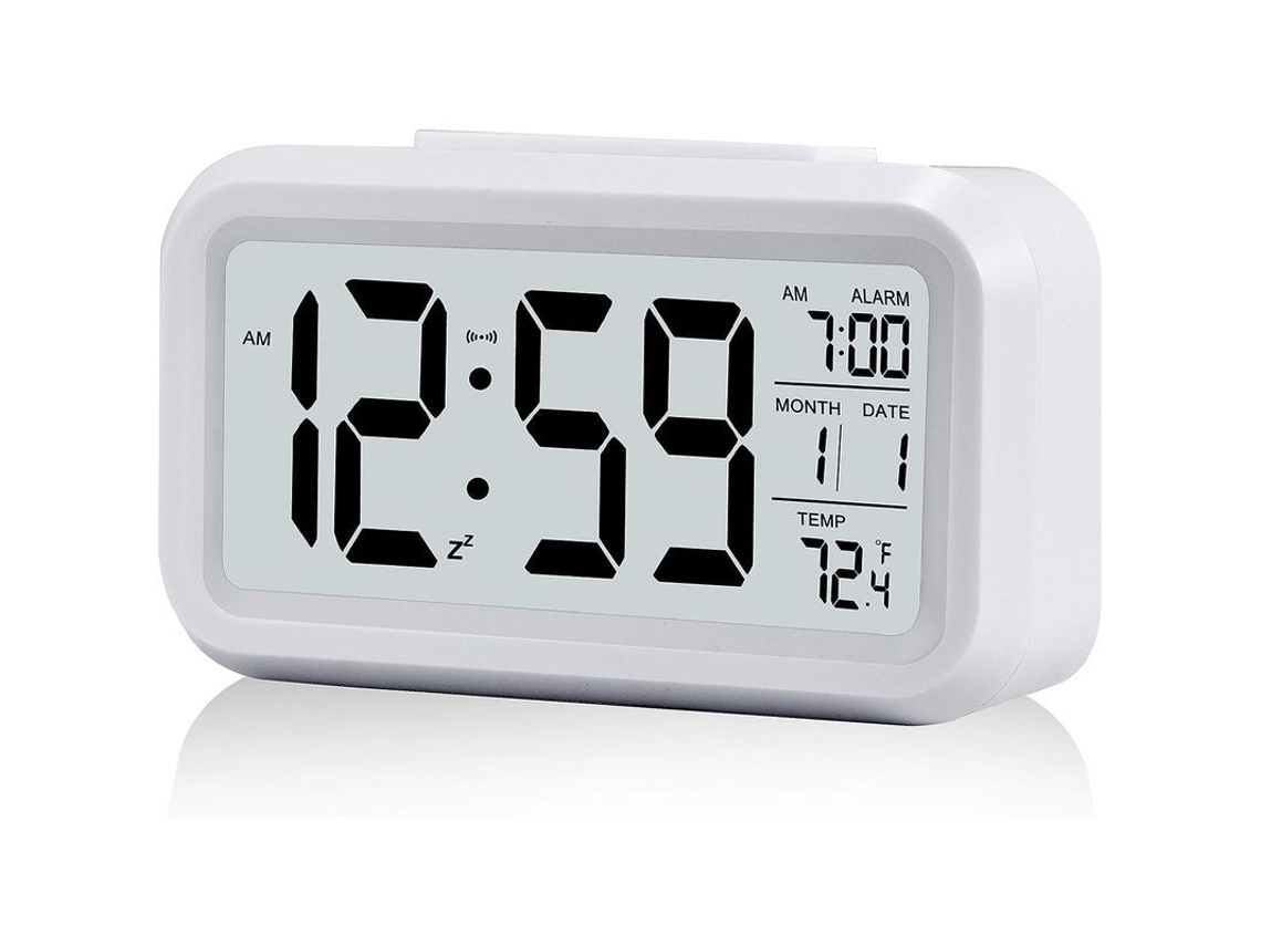 2026-reloj Despertador Digital Inalámbrico Com Luz Noturna Inteligente, Temperatura, Data E Display Lcd Branco