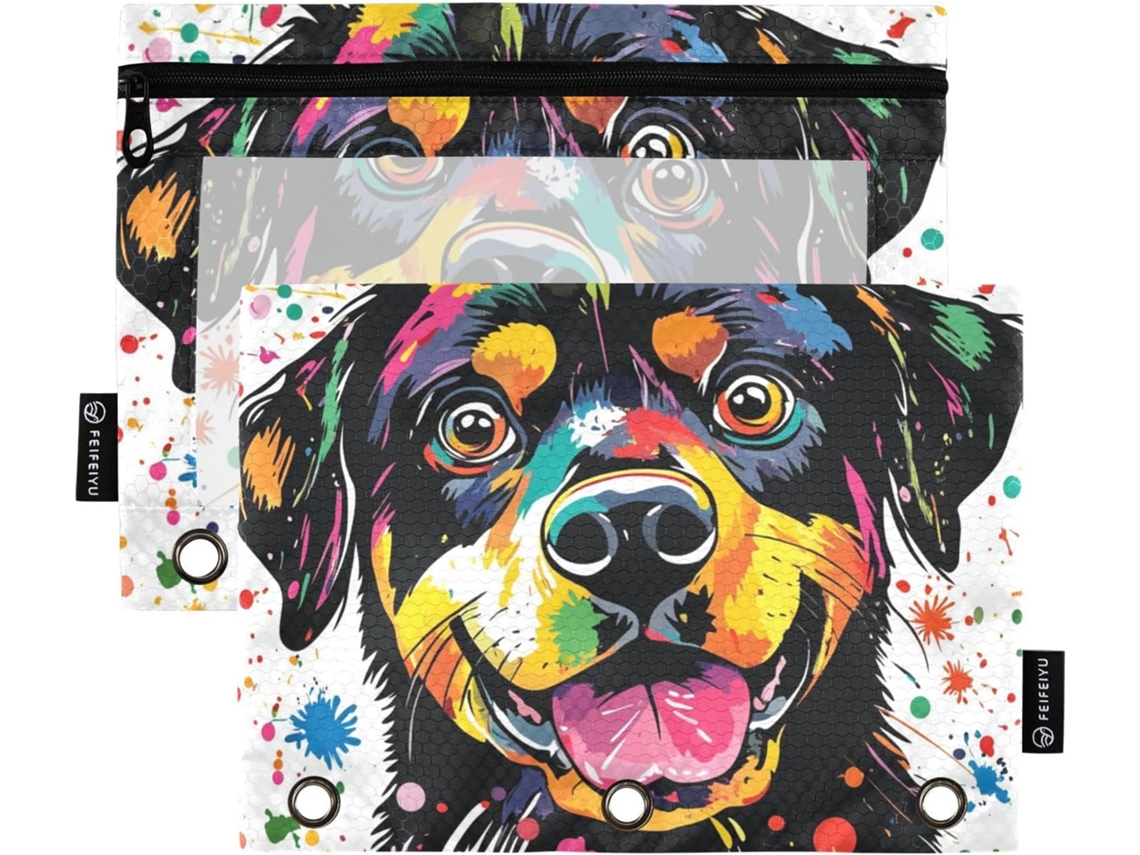 Estojos Divertidos Lápis Com Estampa De Rottweiler, Com Janela Transparente, Ilhós E 3 Argolas, Ideais Sala De