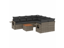 Conjunto de 9 Sofás para Jardim com Almofadões Vime Pe Cinzento MAISON EXCLUSIVE (90x200 cm)