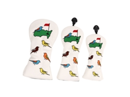 3 Capas Para Cabeça De Taco De Golfe Pu Impermeável Padrão De Pássaro Branco Para Driver Fairway Híbrido