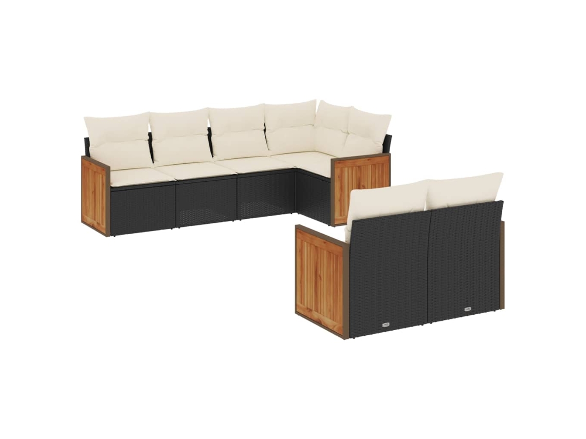 Conjunto de 7 Sofás para Jardim com Almofadões Vime Pe Preto MAISON EXCLUSIVE (7 pcs)