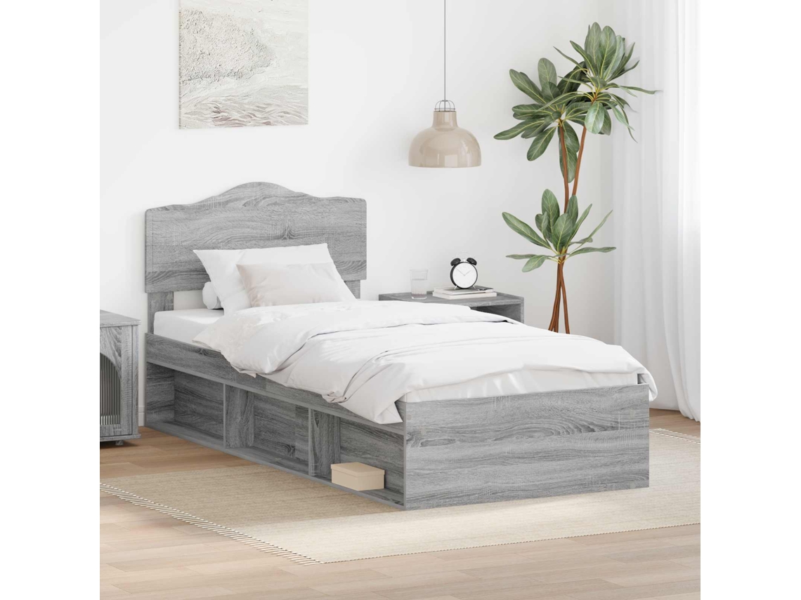 Vidaxl Estrutura Da Cama Com Cabeceira Cinza Sonoma 90 X 190 Cm
