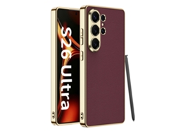 Capa Magnética Hexinyigjly Para Para Samsung S26 Ultra, Pele Pu, Suporte Para Carregamento Sem Fios, Antichoque Vermelho