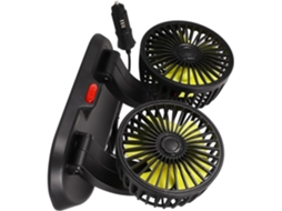 Ventilador de carro com cabeça dupla giratória para camping e SUV, ventilação