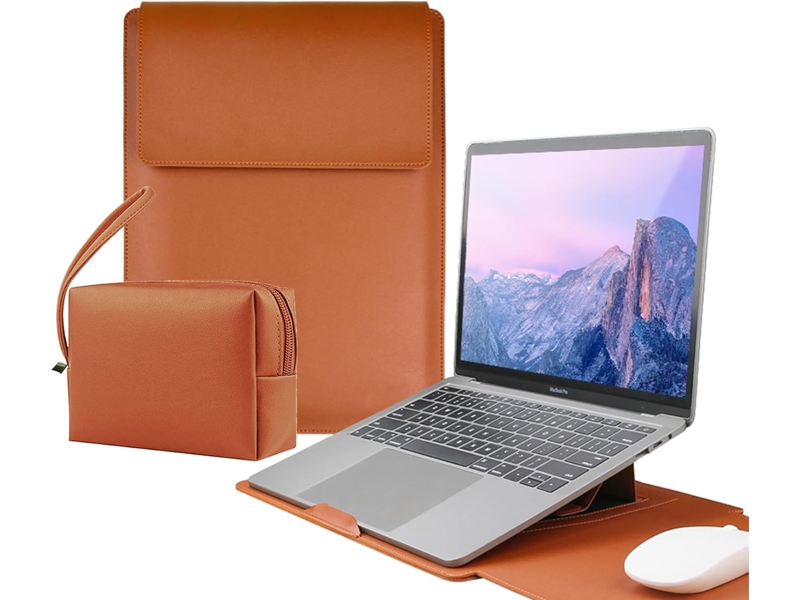 Capa para Portátil HEXINYIGJLY 13" para Mac Neo em pele, com bolsa para acessórios marrom | HEXINYIGJLY