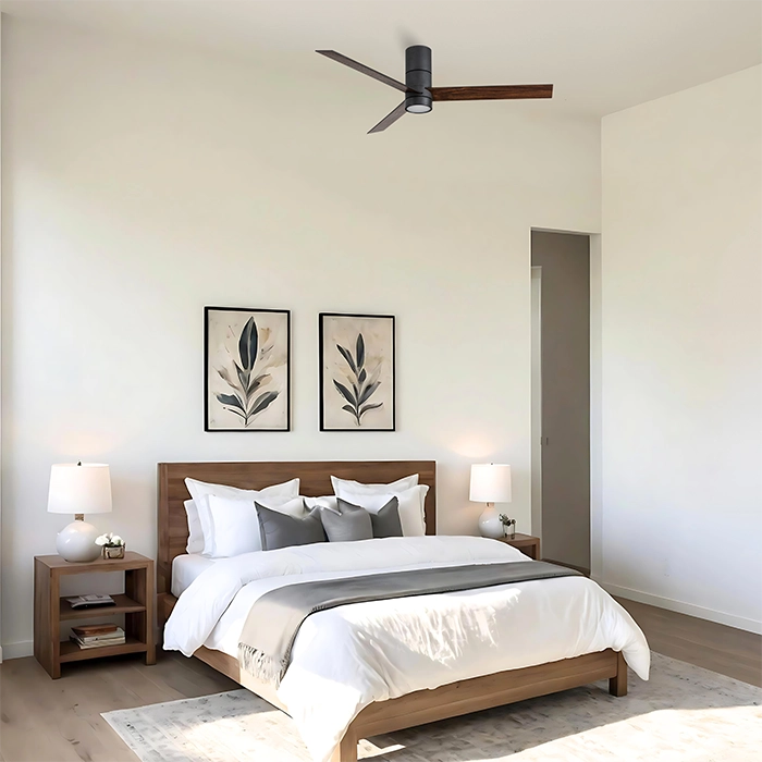 Ventilador Híbrido Preto/madeira De Nogueira Ã˜120cm Wifi Luz Ventyly