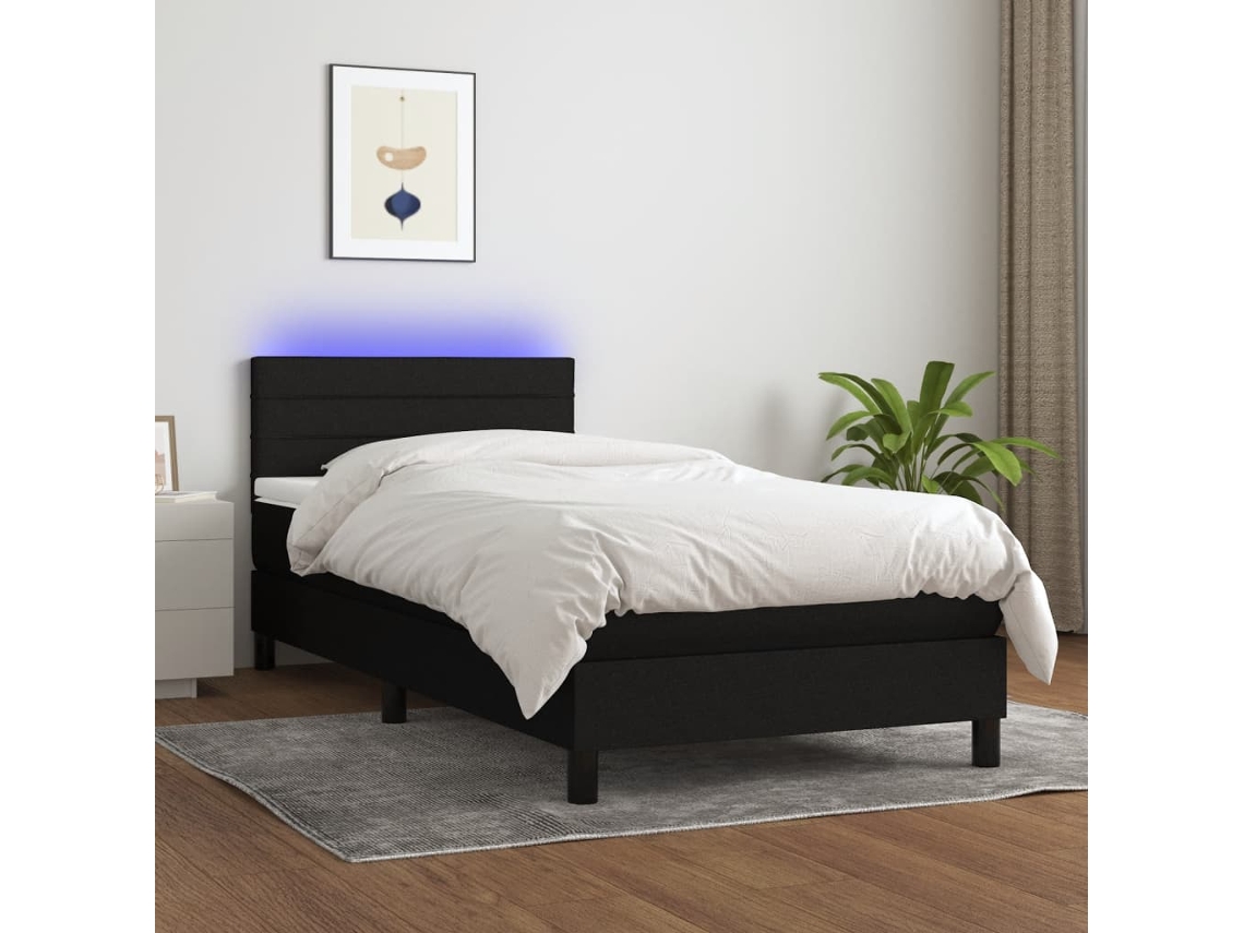 Vidaxl Cama Box Spring C/ Colchão E Led 80x200 Cm Tecido Preto