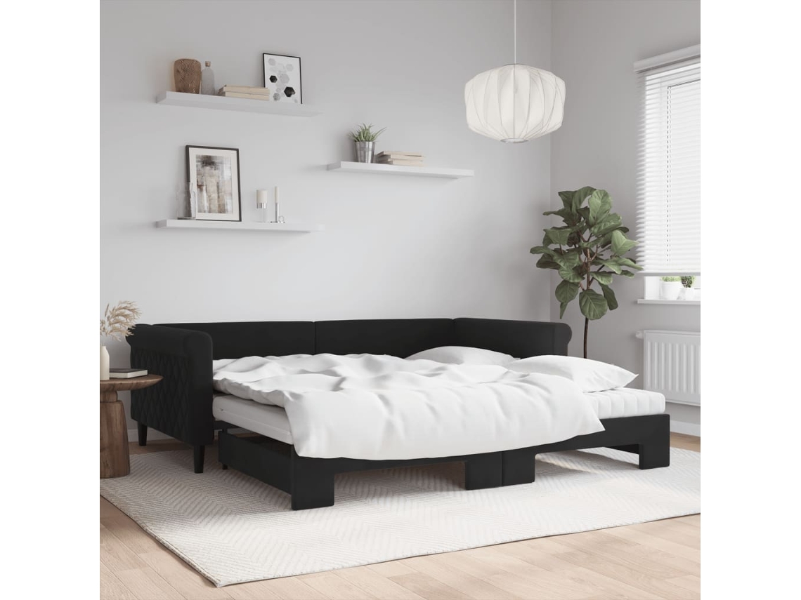 Vidaxl Sofá-cama Com Gavetão E Colchões 100x200 Cm Veludo Preto