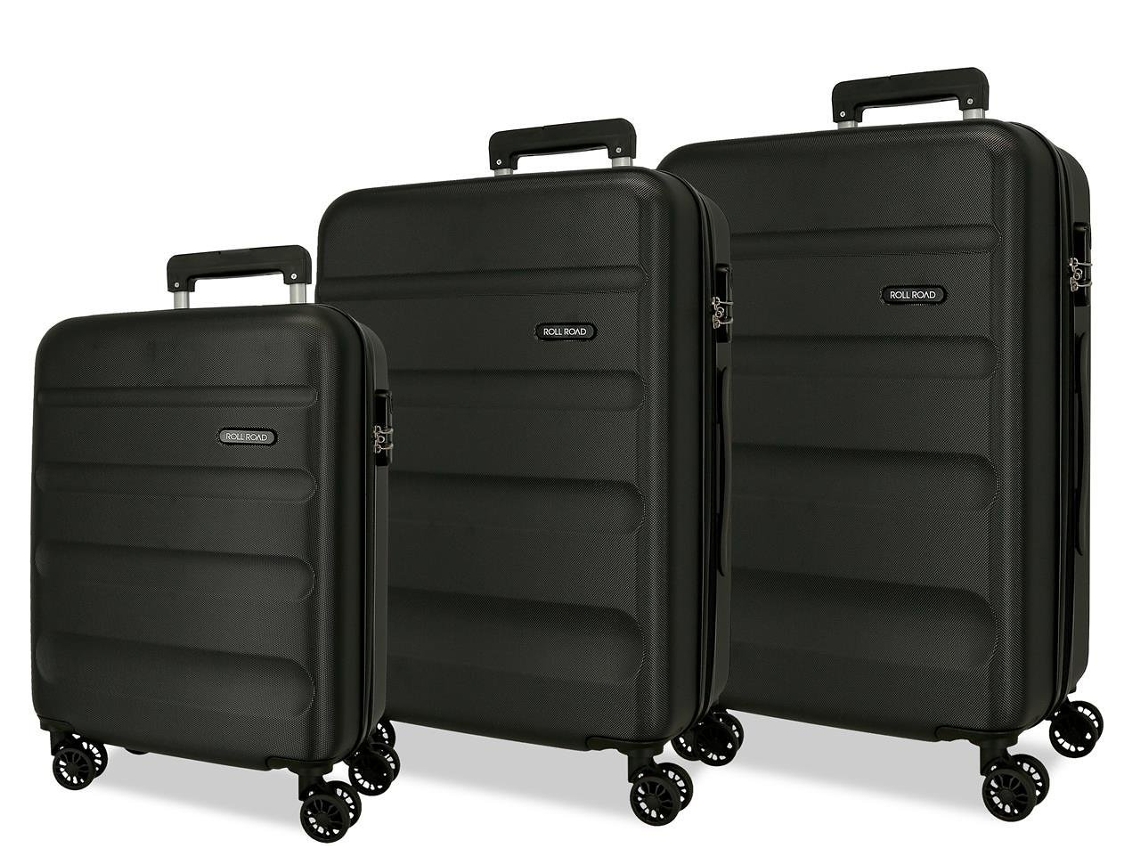 Conjunto de 3 Malas de Viagem ROLL ROAD Flex Preto (55/65/75cm - 35/56/91L)