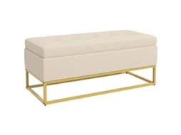 Banco de armazenamento estofado com tampa articulada em veludo, 110x44x49cm, bege | S/MARCA