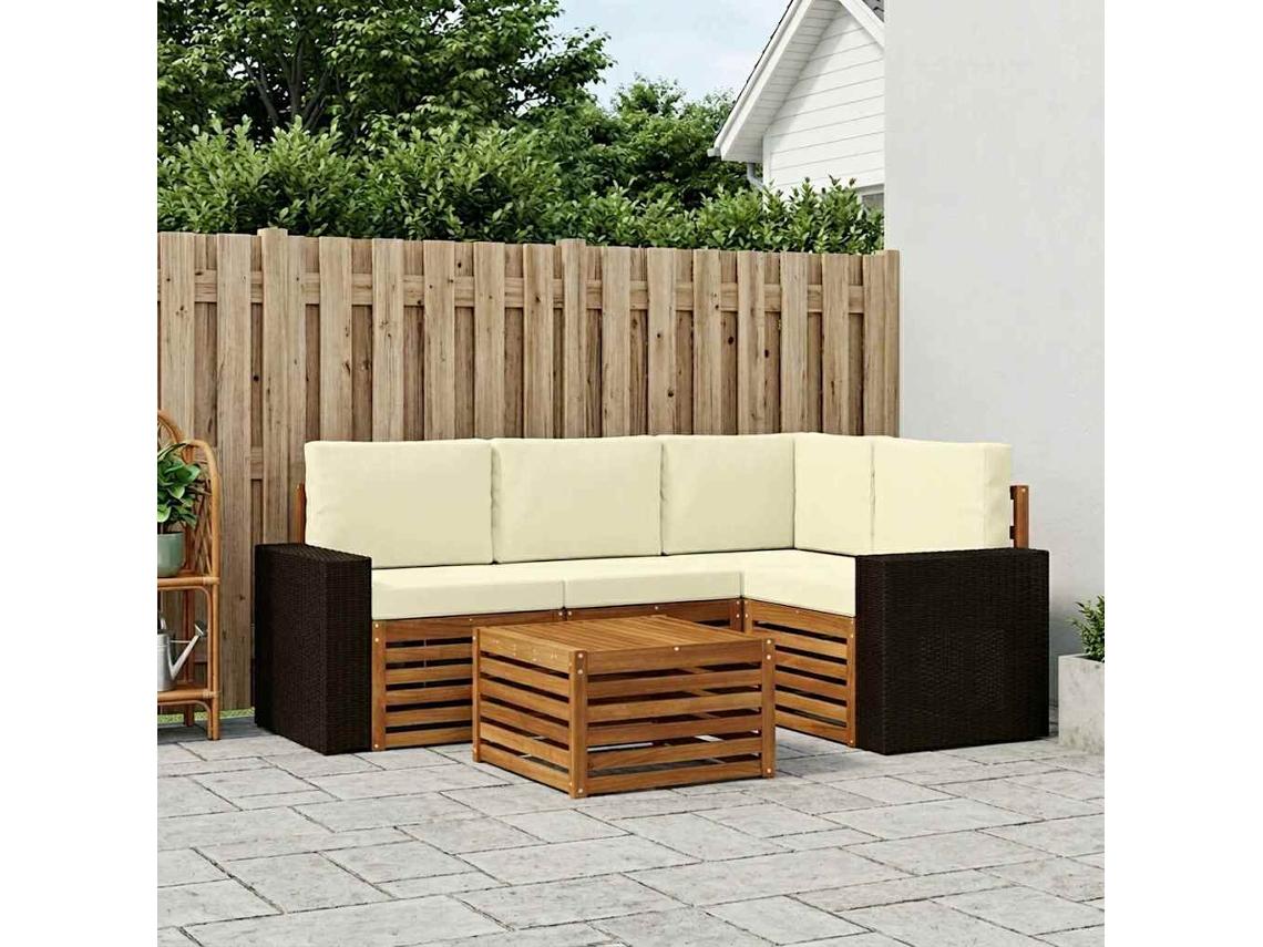 Vidaxl Conjunto De Sofás Para Exterior 5 Unid. Natural E Creme