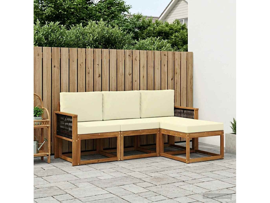 Vidaxl Conjunto De Sofás Para Exterior 4 Unid. Natural E Creme