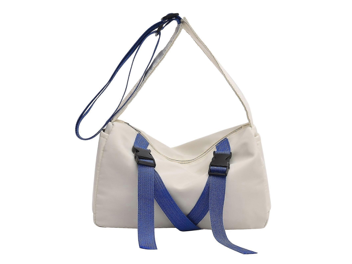 Bolsa Transversal Feminina, Bolsa De Ombro Casual Para Estudantes, Bolsa Escolar De Nylon Para Viagem, Cor Contrastante, Branca