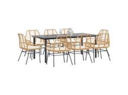 Vidaxl Conjunto Jantar Jardim 9 Peças Almofadas Vidro Vime Pe Castanho