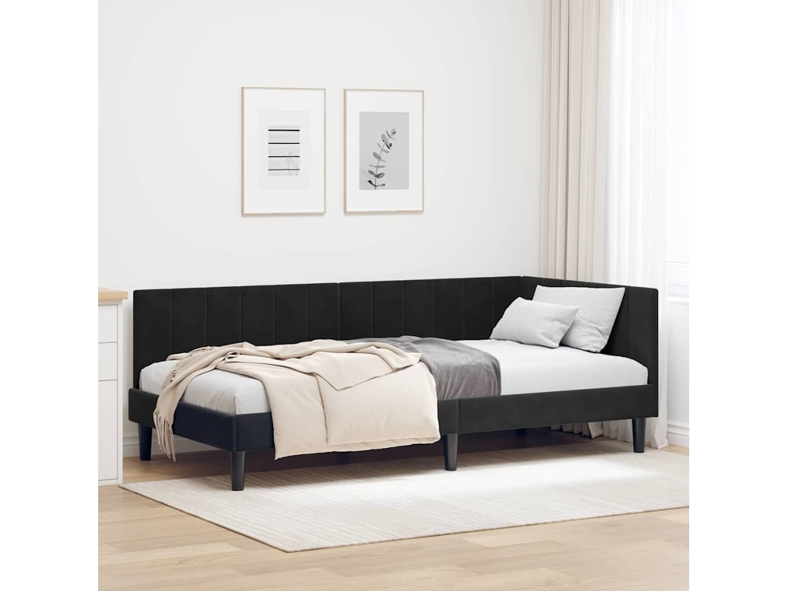 Vidaxl Estrutura De Cama De Canto Preto 90 Cm X 190 Cm Veludo