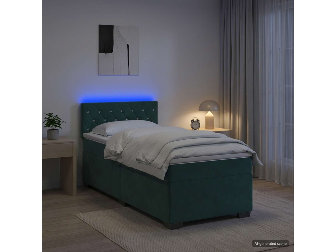 Vidaxl Cama Box Spring Com Colchão E Led Verde-escuro 80 X 200 Cm