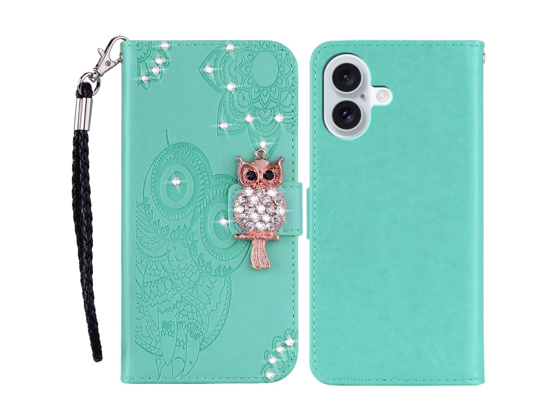 Capa Em Couro Pu, Para Apple Iphone 16 Ciano