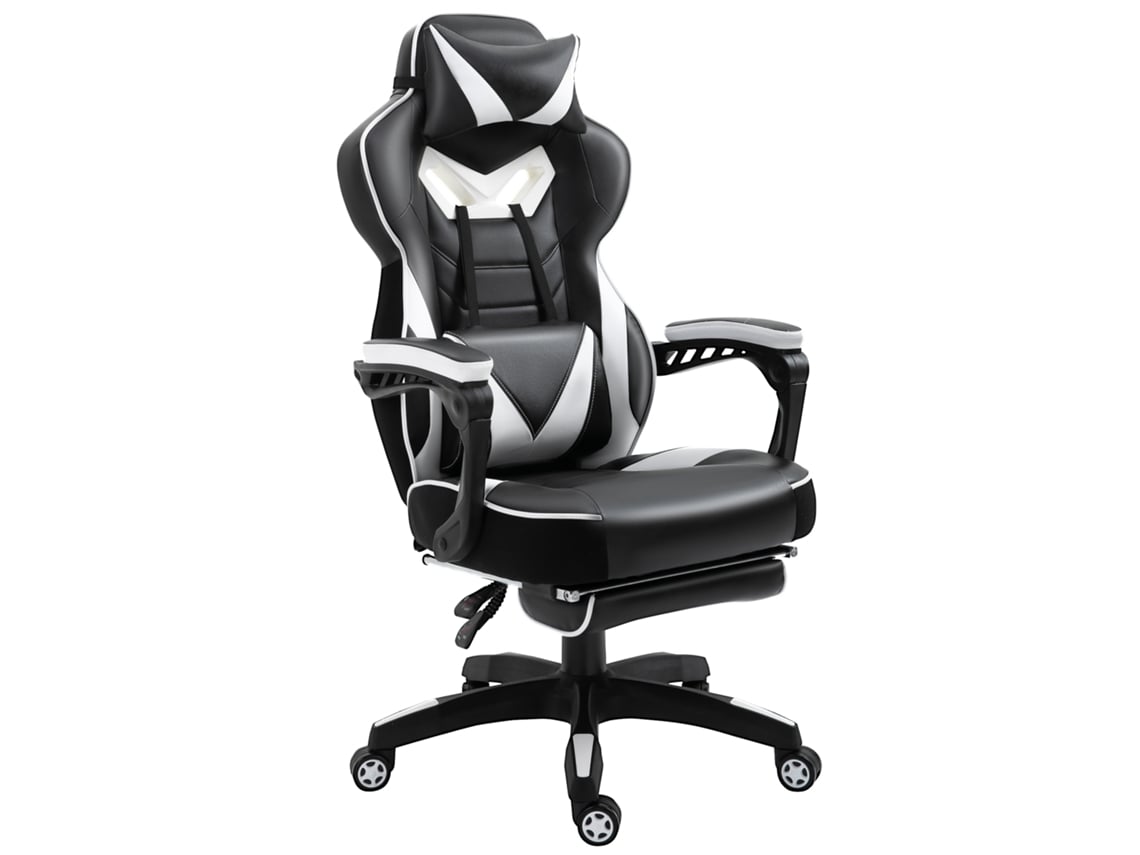 Cadeira De Gaming Esponja, Couro Pu Cor Branco E Preto 65cm X 70cm X 118.5-126.5cm Vinsetto