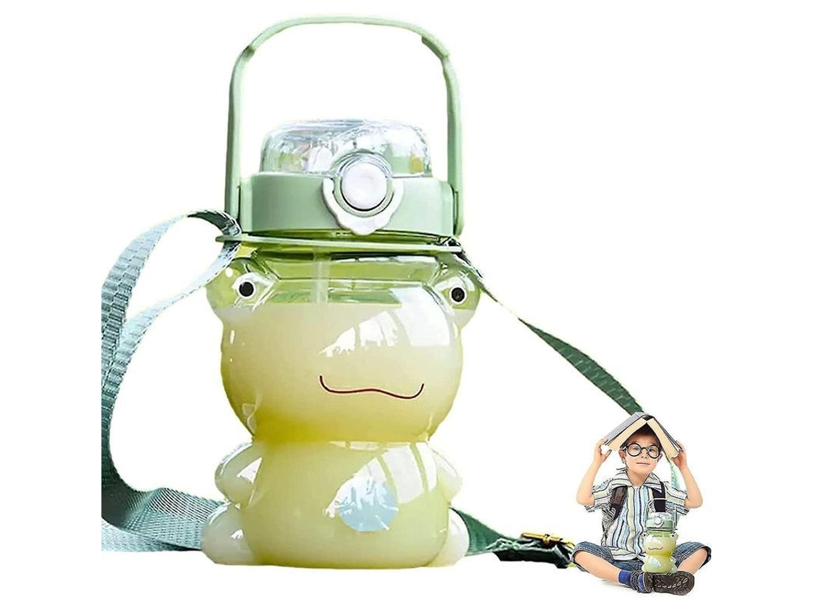 Botella De Água Com Forma De Animal Kawaii Com Correia E Canudo Para Crianças Escolares 850ml Anti-fugas Reutilizável