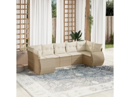 Vidaxl 7 Pcs Conjunto De Sofás P/ Jardim Com Almofadões Vime Pe Bege
