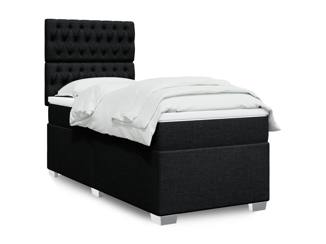 Cama Com Molas/colchão 90x200 Cm Tecido Preto