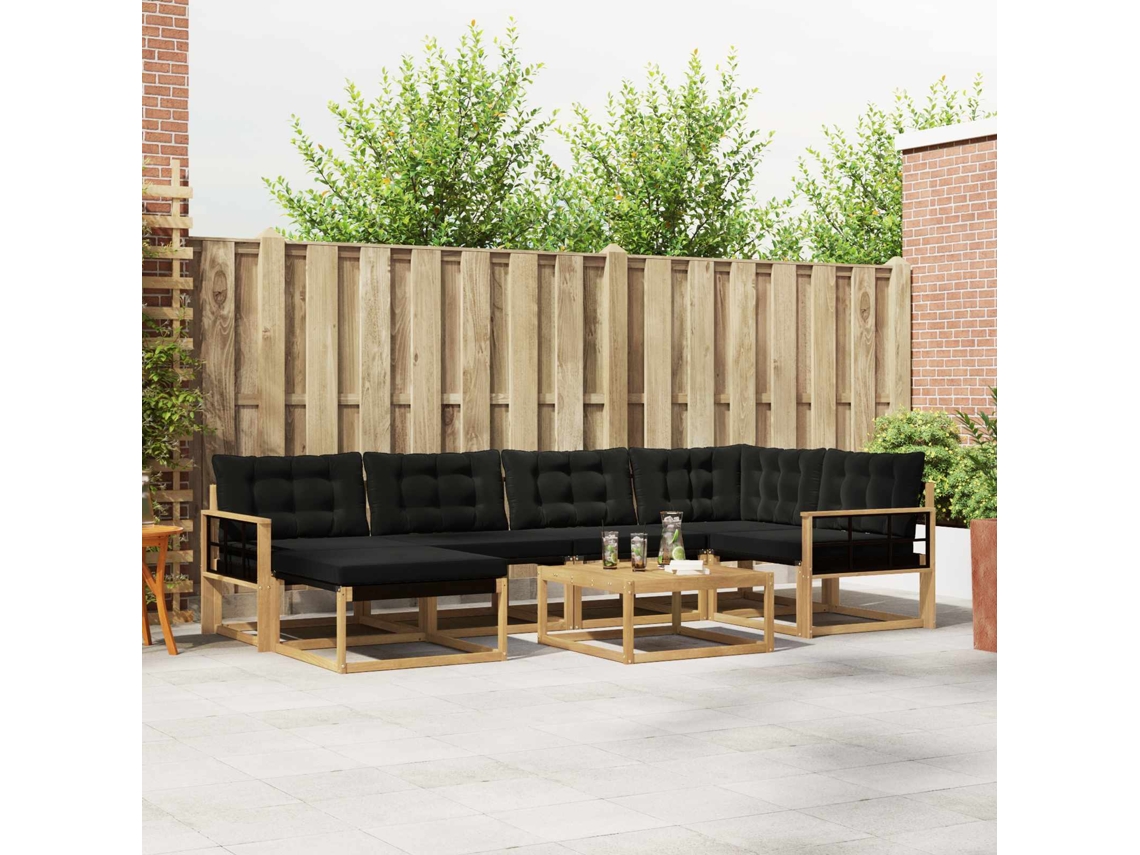Vidaxl Conjunto De Sofás Para Exterior 7 Unid. Branco E Preto