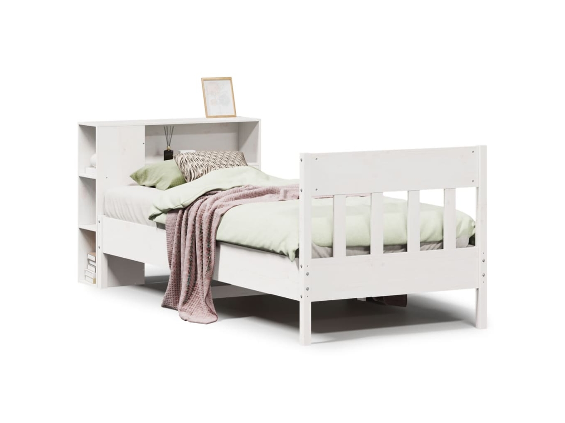 Cama com Estante Pinho Maciço Branco MAISON EXCLUSIVE (75x190 cm)