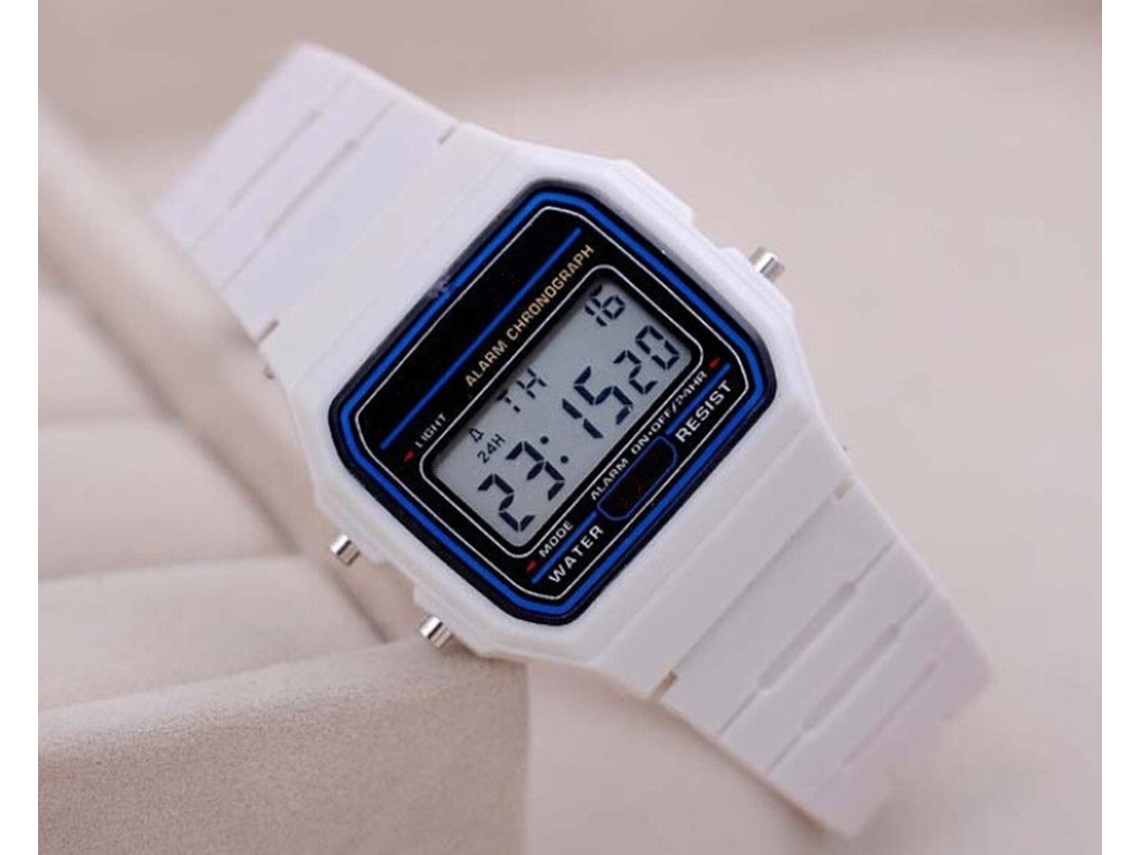 Relógio Eletrônico Masculino Com Led (branco), Visor Quadrado De Silicone.