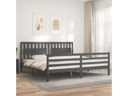 Vidaxl Estrutura De Cama Com Cabeceira 200x200 Cm Madeira Maciça Cinza